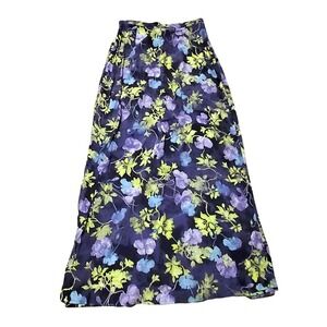 Vtg Casual Corner Floral Skirt Moody Dark Cottagecore‎ Black Purple Green SZ:8